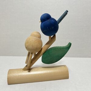 Aarikka Finland Wooden Sculpture Of 2 Birds On A Branch Blue